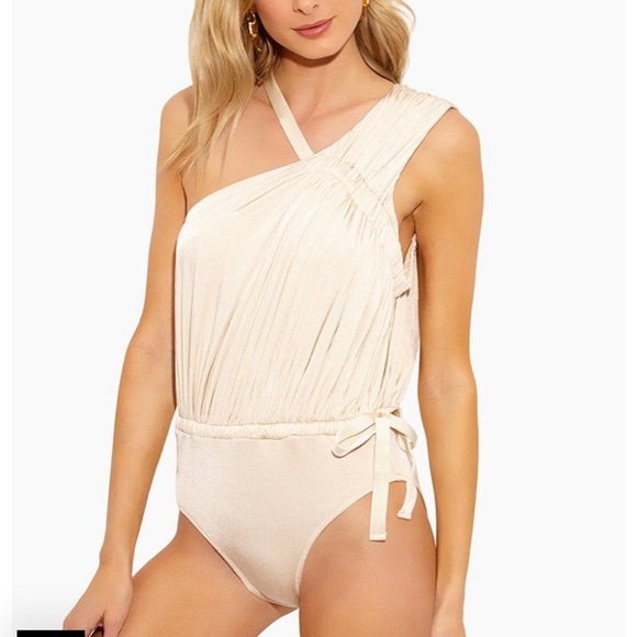 DEREK LAM STUNNING Asymmetric Ruched Tie Swimsuit - Picture 2 of 6